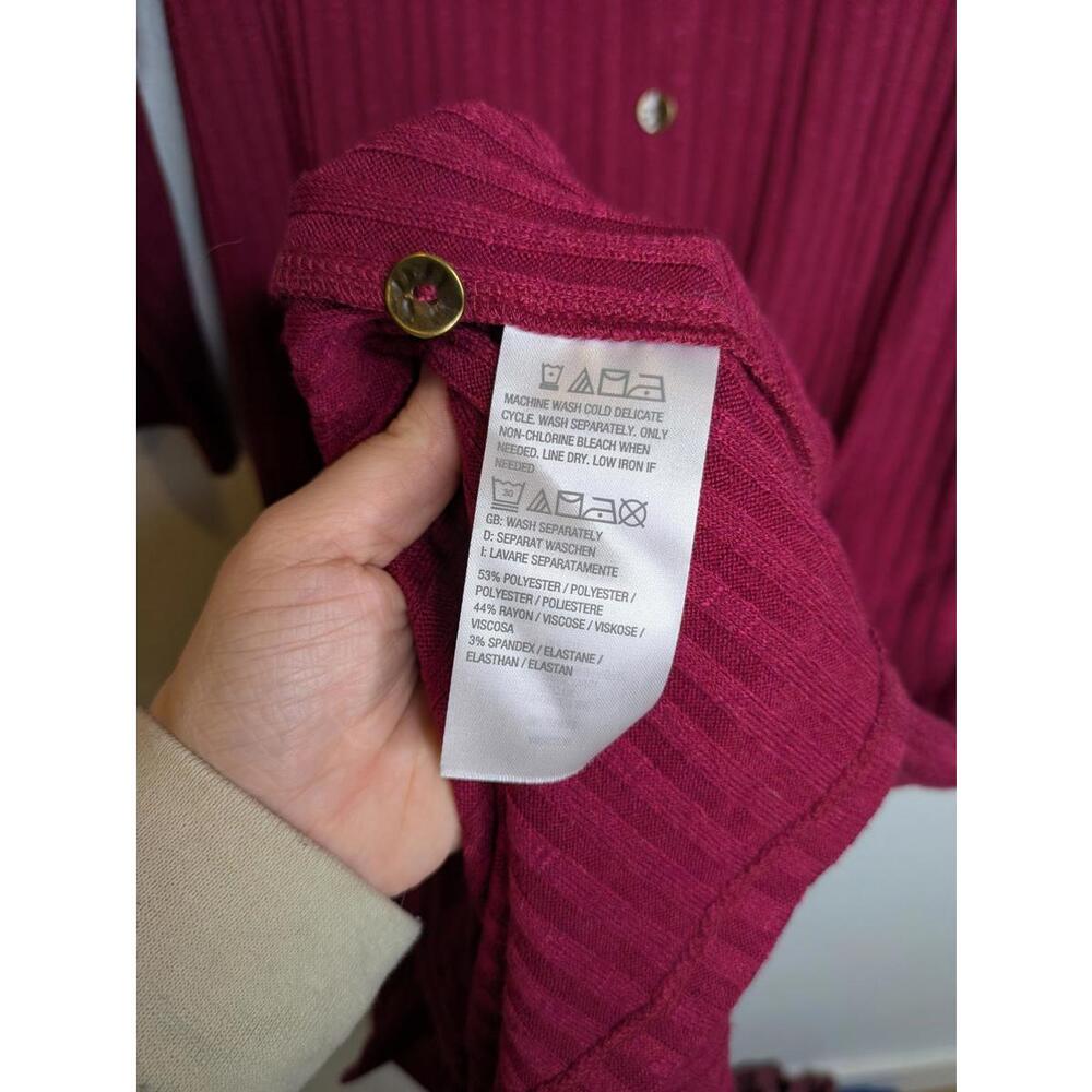 Susan Graver Ribbed Button Front Midi Dress Berry Red Size Large Petite - Picture 3 of 5